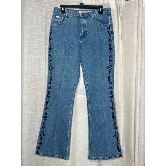 NWT Y2K Vintage Zana Di Jeans Flare Denim Scroll Embroidered Women's 9/10 31" - Picture 1 of 12